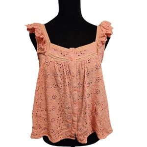 Lucky Brand Pink Eyelet Sleeveless Top Size Small